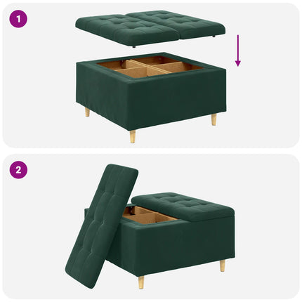 Förvaringspall med kudde Mörkgrön 80 x 80 x 45 cm Sammet