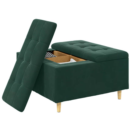 Förvaringspall med kudde Mörkgrön 80 x 80 x 45 cm Sammet