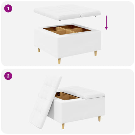 Förvaringspall med kudde Vit 80 x 80 x 45 cm Konstläder