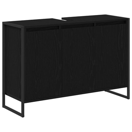 Badrumsskåp med dörr Svart Ek 90 x 30 x 60 cm Konstruerat trä