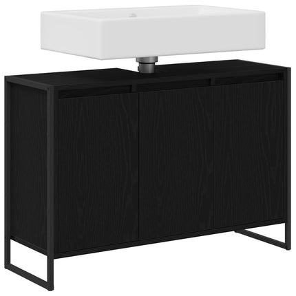Badrumsskåp Svart Ek 90 x 30 x 60 cm Konstruerat trä