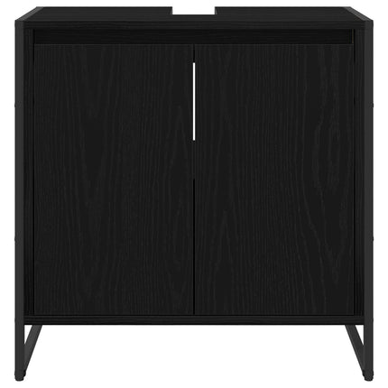 Badrumsskåp med dörr Svart Ek 60 x 30 x 60 cm Konstruerat trä