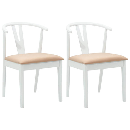 Matstol 2 pcs Vit och brun Massiv Gummiträ