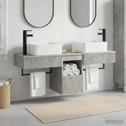 Badrumsskåpsset 3 st Betonggrå 53 x 35 x 39 cm Konstruerat trä
