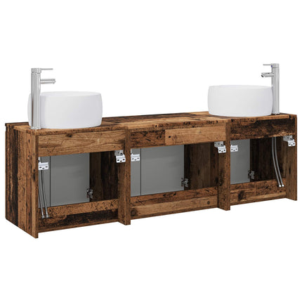 Badrumsskåpsset 3 st Gammalt trä 49,5 x 44,5 x 66 cm