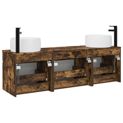 Badrumsskåpsset 3 st Rökt ek 49 x 44,5 x 66 cm Konstruerat trä