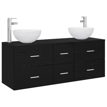 Badrumsskåpsset 3 st Svart ek 49,5 x 35 x 63 cm Konstruerat trä