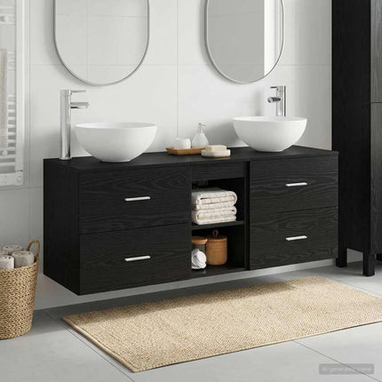 Badrumsskåpsset 3 st Svart ek 49,5 x 41 x 64,5 cm