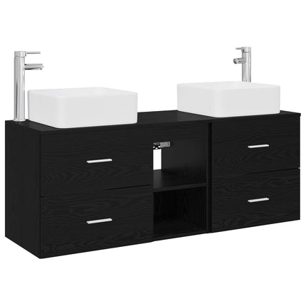 Badrumsskåpsset 3 st Svart ek 49,5 x 41 x 63 cm Konstruerat trä