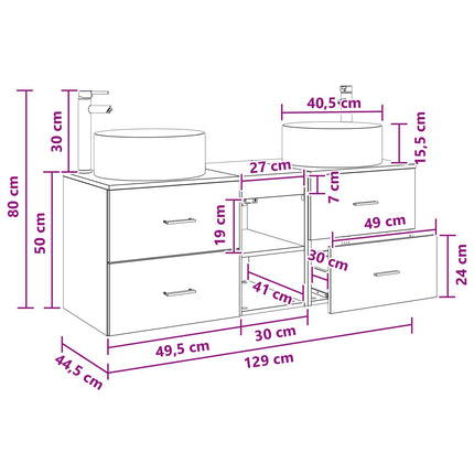 Badrumsmöbelset 3 st Rökt ek 49,5 x 44,5 x 65,5 cm