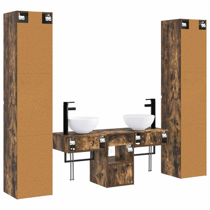 Badrumsmöbelset 5 st Rökt ek 33 x 34,5 x 160 cm Konstruerat trä