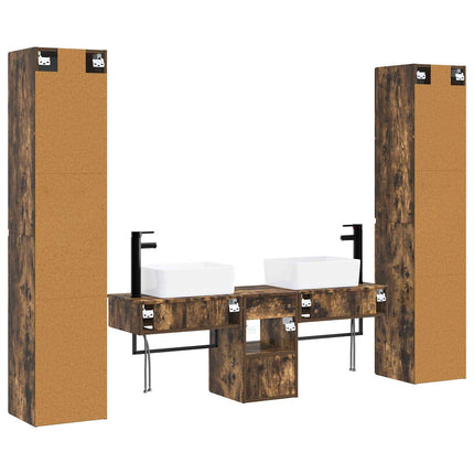 Badrumsmöbelset 5 st Rökt ek 33 x 34,5 x 160 cm Konstruerat trä