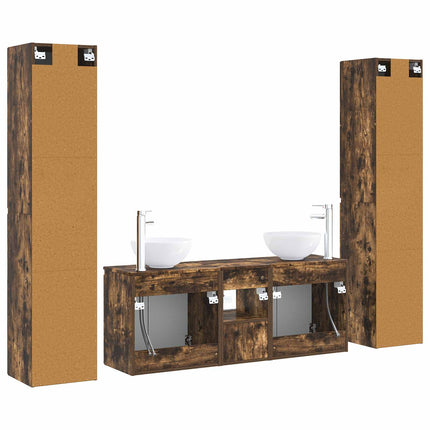 Badrumsmöbelset 5 st Rökt ek 33 x 34,5 x 160 cm Konstruerat trä