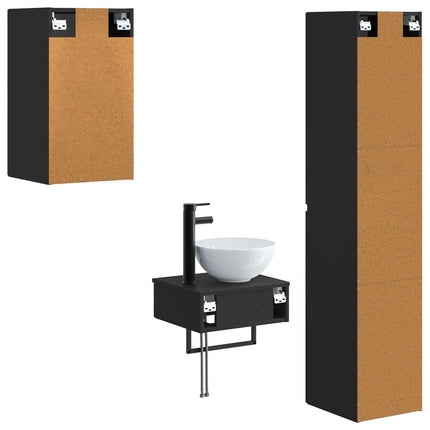 Badrumsmöbelset 3 st Svart 33 x 34,5 x 160 cm Konstruerat trä