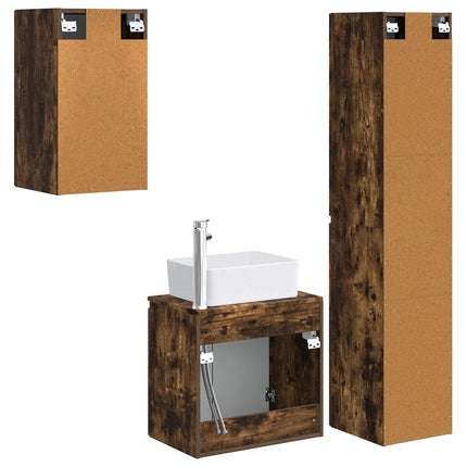 Badrumsmöbelset 3 st Rökt ek 33 x 34,5 x 160 cm Konstruerat trä