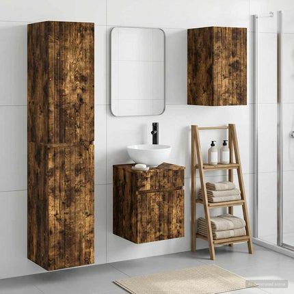 Badrumsmöbelset 3 st Rökt ek 33 x 34,5 x 160 cm Konstruerat trä