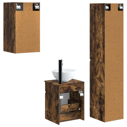 Badrumsmöbelset 3 st Rökt ek 33 x 34,5 x 160 cm Konstruerat trä