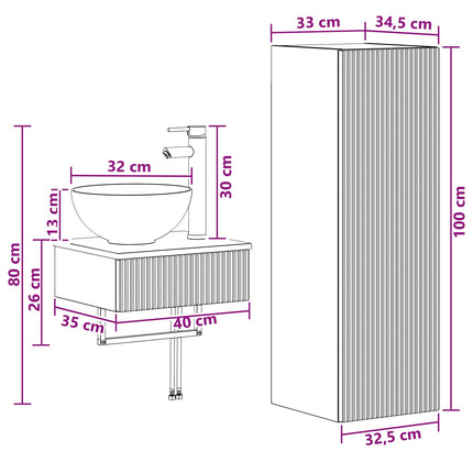 Badrumsmöbelset 2 st Gammalt trä 33 x 34,5 x 100 cm