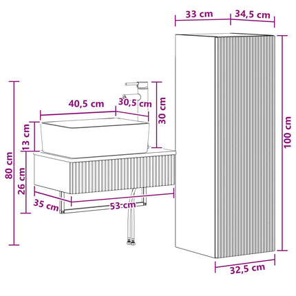 Badrumsmöbelset 2 st Gammalt trä 33 x 34,5 x 100 cm