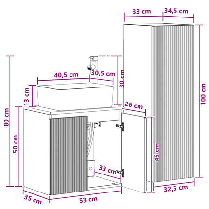 Badrumsmöbelset 2 st Vit 33 x 34,5 x 100 cm Konstruerat trä