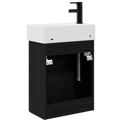 Badrumsspegel med kran Svart ek 45,5 x 22,5 x 84 cm
