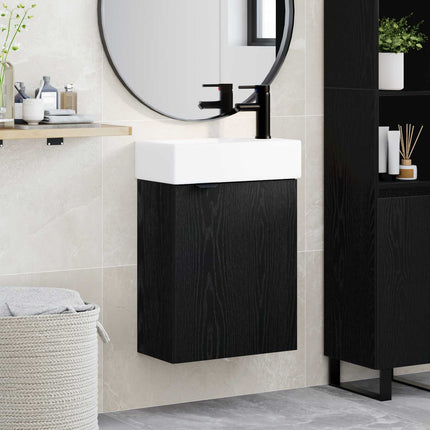 Badrumsspegel med kran Svart ek 45,5 x 22,5 x 84 cm