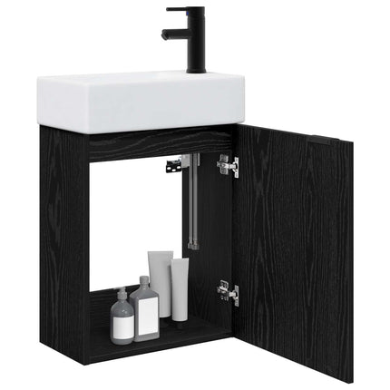 Badrumsspegel med kran Svart ek 45,5 x 22,5 x 84 cm