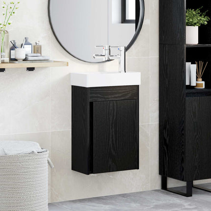 Badrumsspegel med kran Svart ek 40,5 x 22,5 x 62 cm
