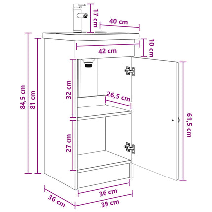 Badrumsspegel med handfat Sonoma-ek 42 x 40 x 84,5 cm