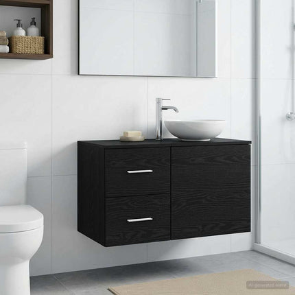 Badrumsskåp Mellan Svart ek 30 x 44,5 x 50 cm Konstruerat trä