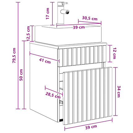 Väggmonterad Handfat Vanity Gammalt trä 39 x 41 x 62,5 cm