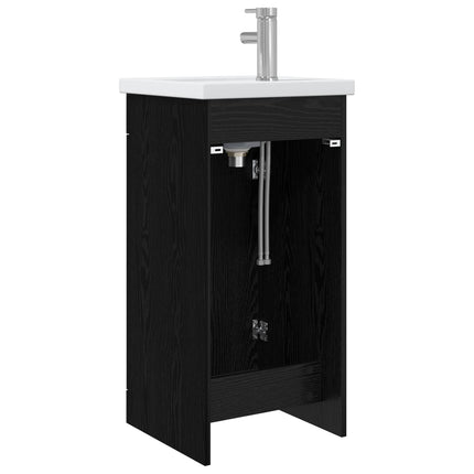 Badrumsspegel med handfat Svart ek 42 x 40 x 84,5 cm