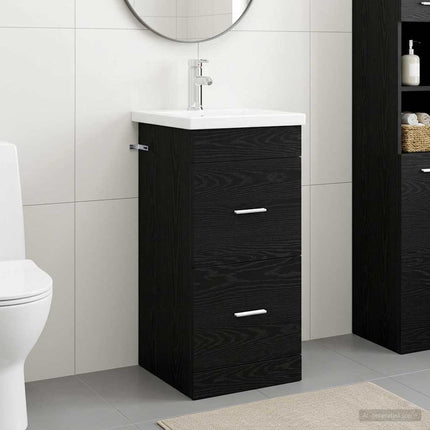 Badrumsspegel med handfat Svart ek 42 x 40 x 84,5 cm