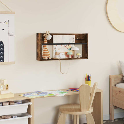 Tidningshylla med hylla Rökt ek 60 x 12 x 30 cm Konstruerat trä
