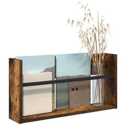 Tidningshylla med hylla Rökt ek 60 x 12 x 30 cm Konstruerat trä