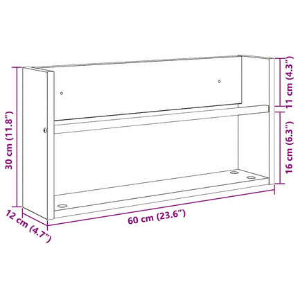 Tidningshylla med hylla Rökt ek 60 x 12 x 30 cm Konstruerat trä