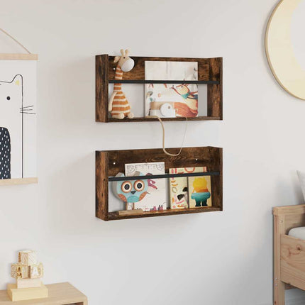 Tidningshylla 2 pcs Rökt ek 60 x 12 x 30 cm Konstruerat trä