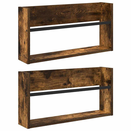 Tidningshylla 2 pcs Rökt ek 60 x 12 x 30 cm Konstruerat trä