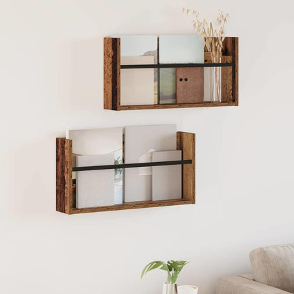 Tidningshylla 2 pcs Gammalt trä 60 x 12 x 30 cm Konstruerat trä