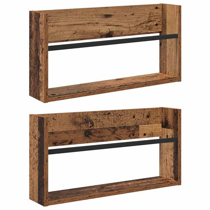 Tidningshylla 2 pcs Gammalt trä 60 x 12 x 30 cm Konstruerat trä