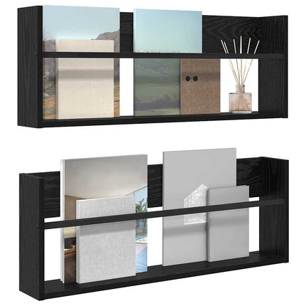 Tidningshylla 2 pcs Svart Ek 80 x 12 x 30 cm Konstruerat trä