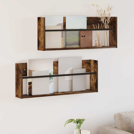 Tidningshylla 2 pcs Rökt ek 80 x 12 x 30 cm Konstruerat trä