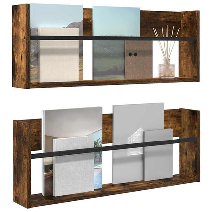 Tidningshylla 2 pcs Rökt ek 80 x 12 x 30 cm Konstruerat trä