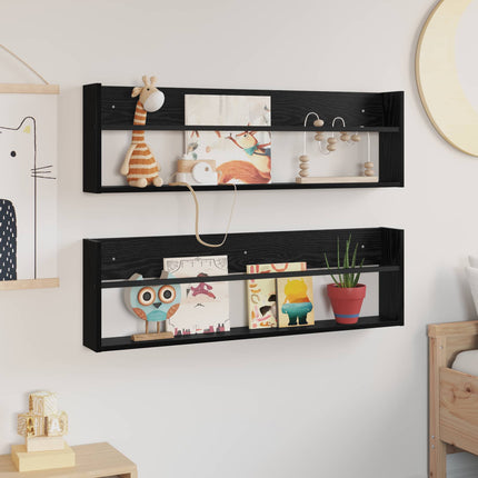 Tidningshylla 2 pcs Svart Ek 100 x 12 x 30 cm Konstruerat trä