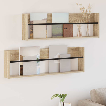 Tidningshylla 2 pcs Sonoma-ek 100 x 12 x 30 cm Konstruerat trä