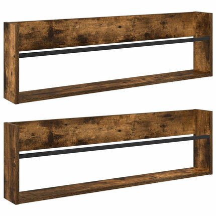 Tidningshylla 2 pcs Rökt ek 100 x 12 x 30 cm Konstruerat trä