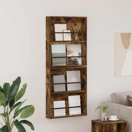 Tidningshylla 2 pcs Rökt ek 60 x 12 x 70 cm Konstruerat trä