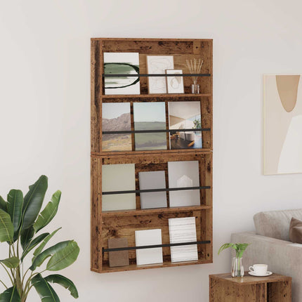 Tidningshylla 2 pcs Gammalt trä 80 x 12 x 70 cm Konstruerat trä