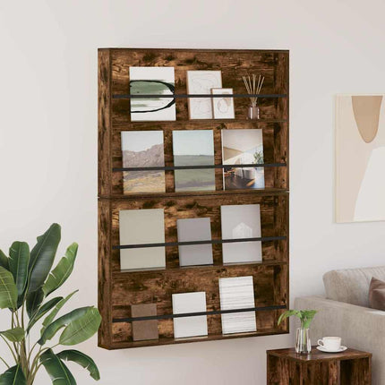 Tidningshylla 2 pcs Rökt ek 100 x 12 x 70 cm Konstruerat trä