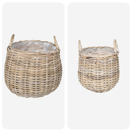 Planteringskorg med lagring 2 pcs Grå Lacak-rattan